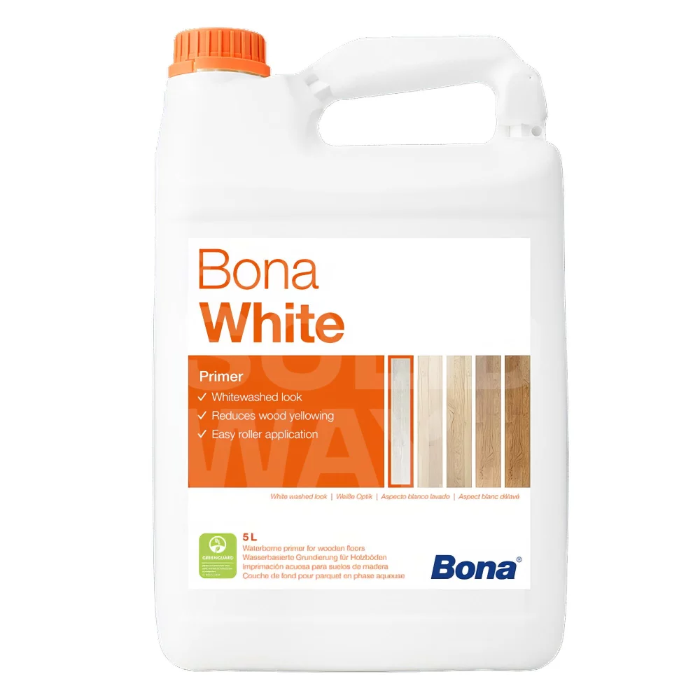 Lak Bona WHITE biely 5 L 1-zložkový základný PU/akrylát na vodnej báze