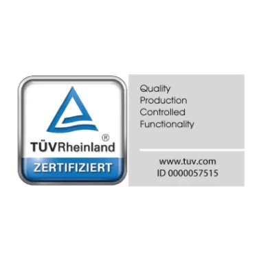 Certifikát perfektnej kvality produktu, bezpečnosti a dokumentácie nezávislého monitorovania inštitúcie TÜV Rheinland.