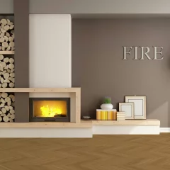 Vinylová podlaha Parador Trendtime 10 Chevron Dub Oxford karamelovo hnedý 1750867 v obývačke s krbom