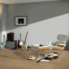 Vinylová podlaha Parador Trendtime 10 Chevron Dub Oxford prírodný 1750868 v interiéri s gitarami