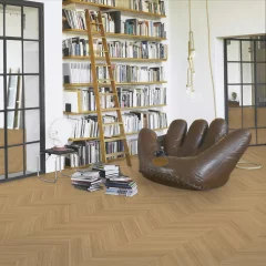 Vinylová podlaha Parador Trendtime 10 Chevron Dub Oxford prírodný 1750868 v interiéri s knižnicou