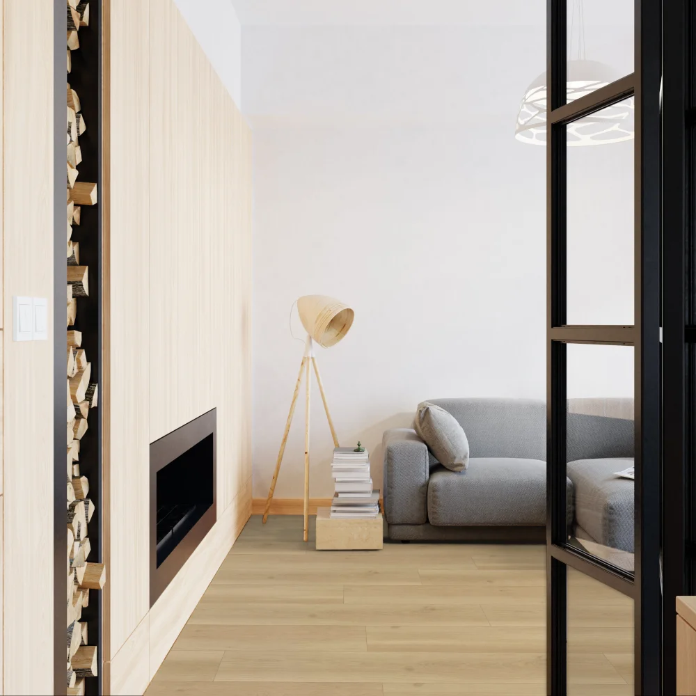 Parador Taterra Charisma Oak composite flooring, sand beige 1751626, in the living room