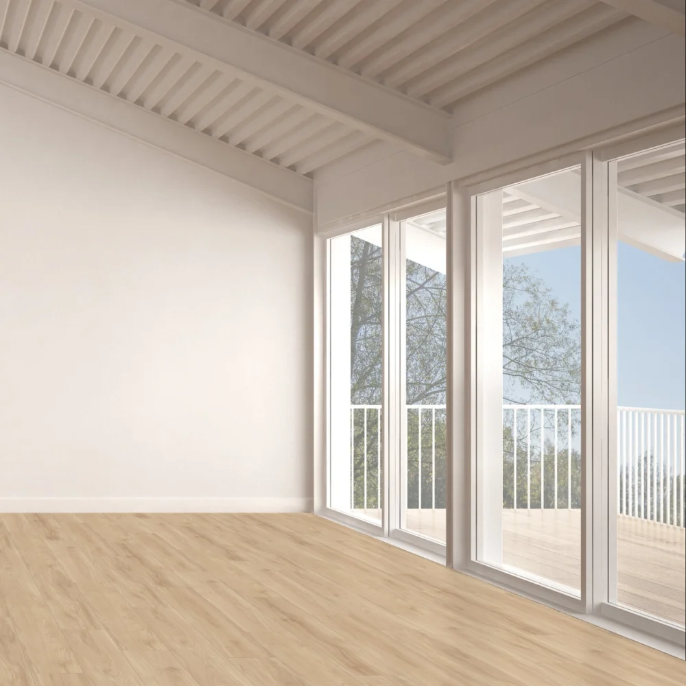 Parador Taterra Orech Evena composite flooring in sandy beige (1751629) in an interior with a terrace