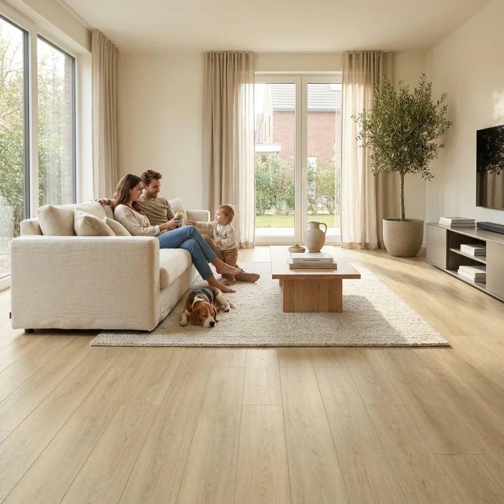 Kompozitná podlaha SolidStep ADVANCE Pro Dub Ivory ST1201 v obývačke